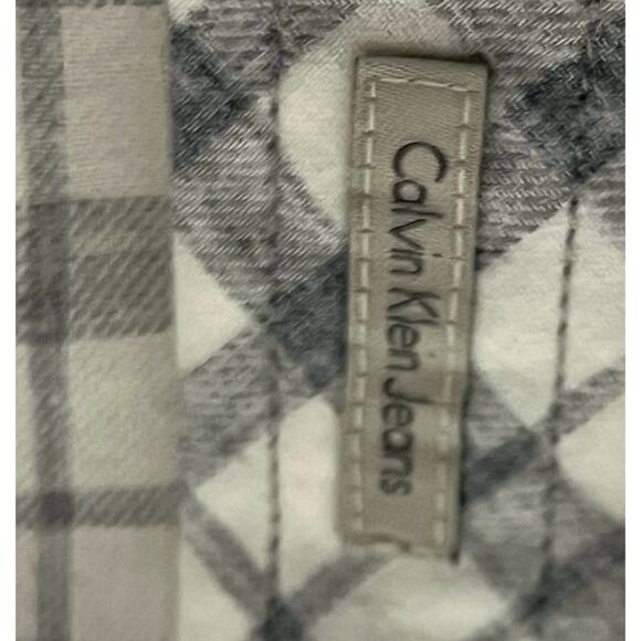 Calvin Klein Jeans Men’s XXL Plaid Button-Up Shirt – Gray White Long Sleeve - Picture 8 of 9